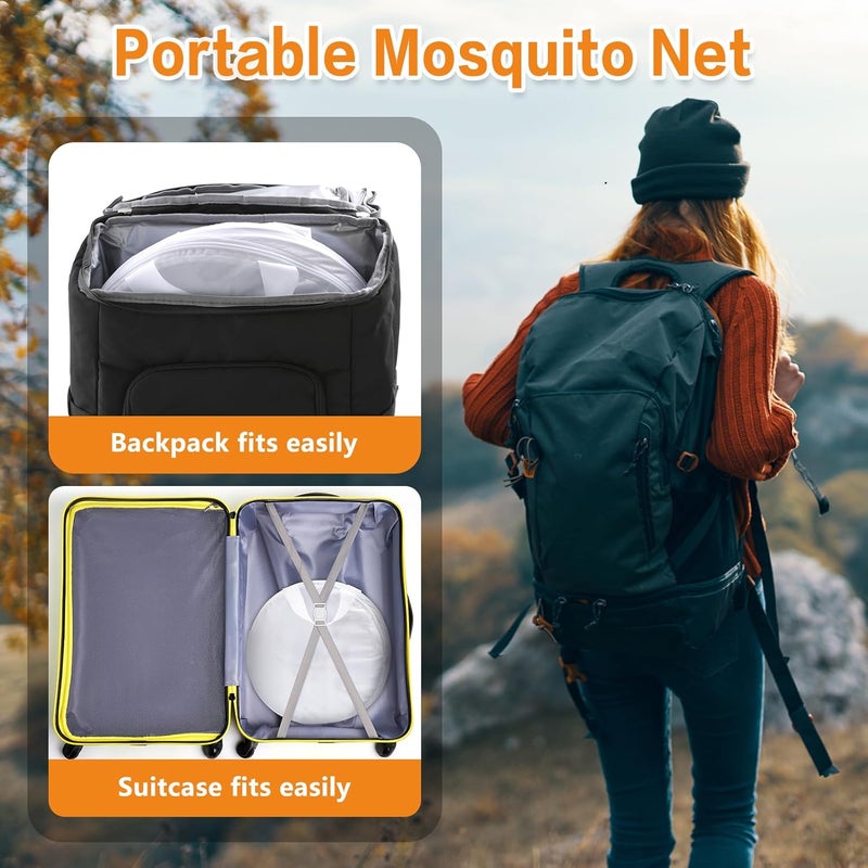 jiangcha Pop Up Mosquito Net for Bed - Portable Mosquito Tent with Dense Mesh - Bed Tent with Easy Fold Durable Mesh for Camping, Travel, Bunk Beds and Home Protection (White Gery) - Image 5